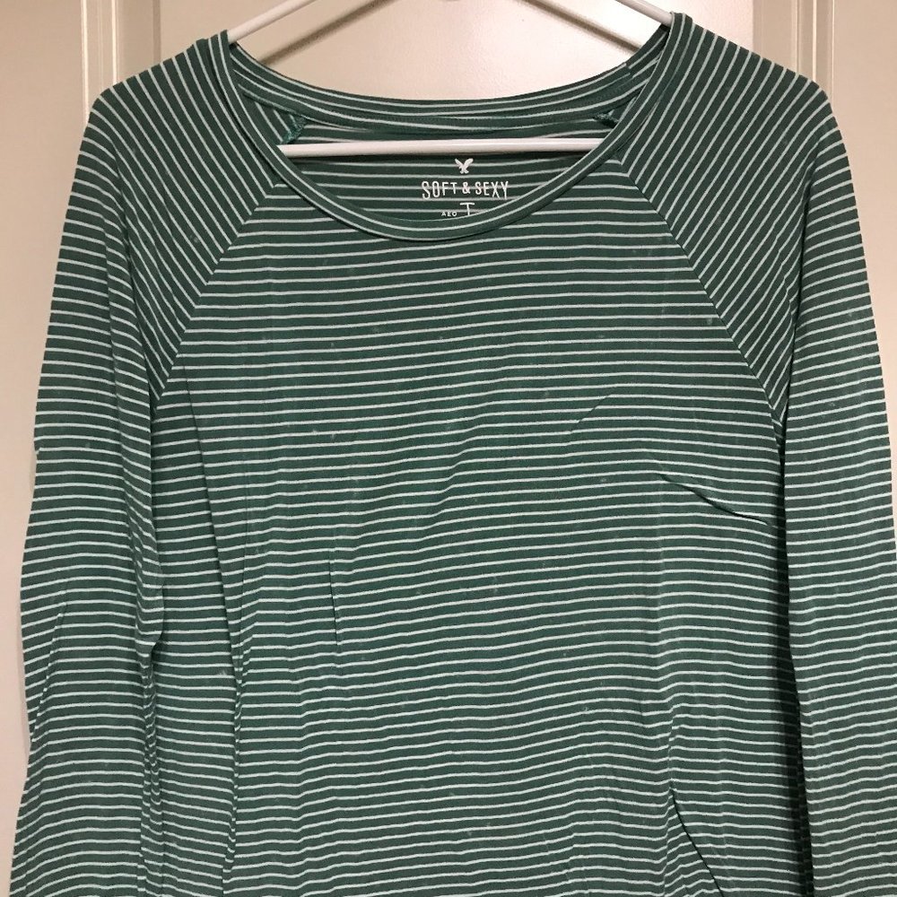 Green Striped Long Tee